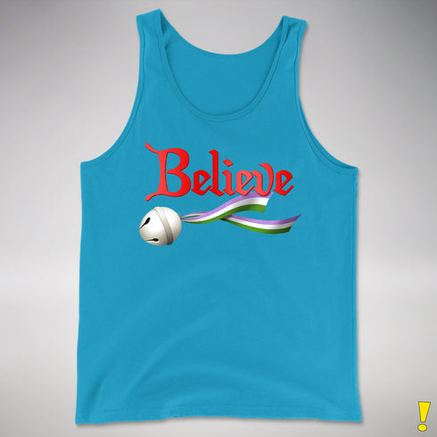 Believe Genderqueer Pride Jingle Bell Premium Tank Top - Neon Blue